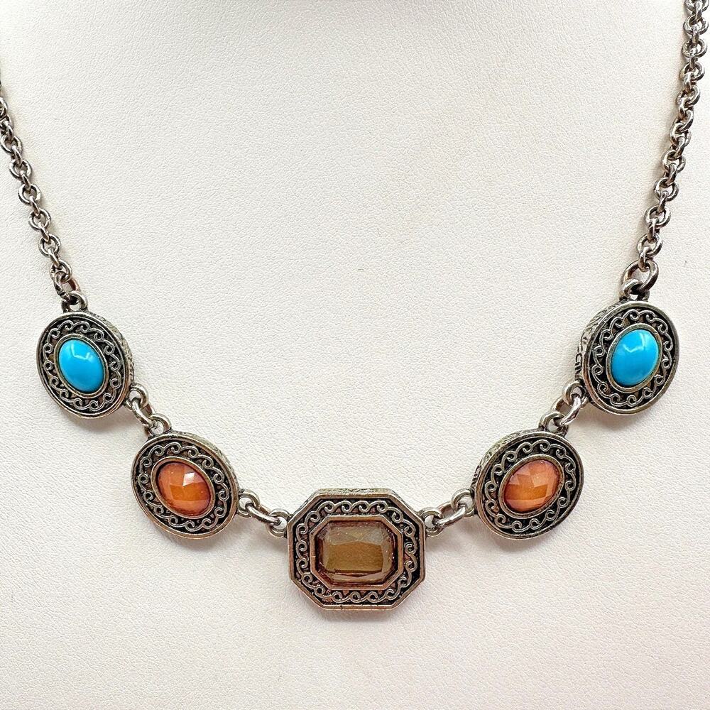 Vintage 90s Silver Tone Necklace Boho Retro Women's Classic Fashion Jewelry